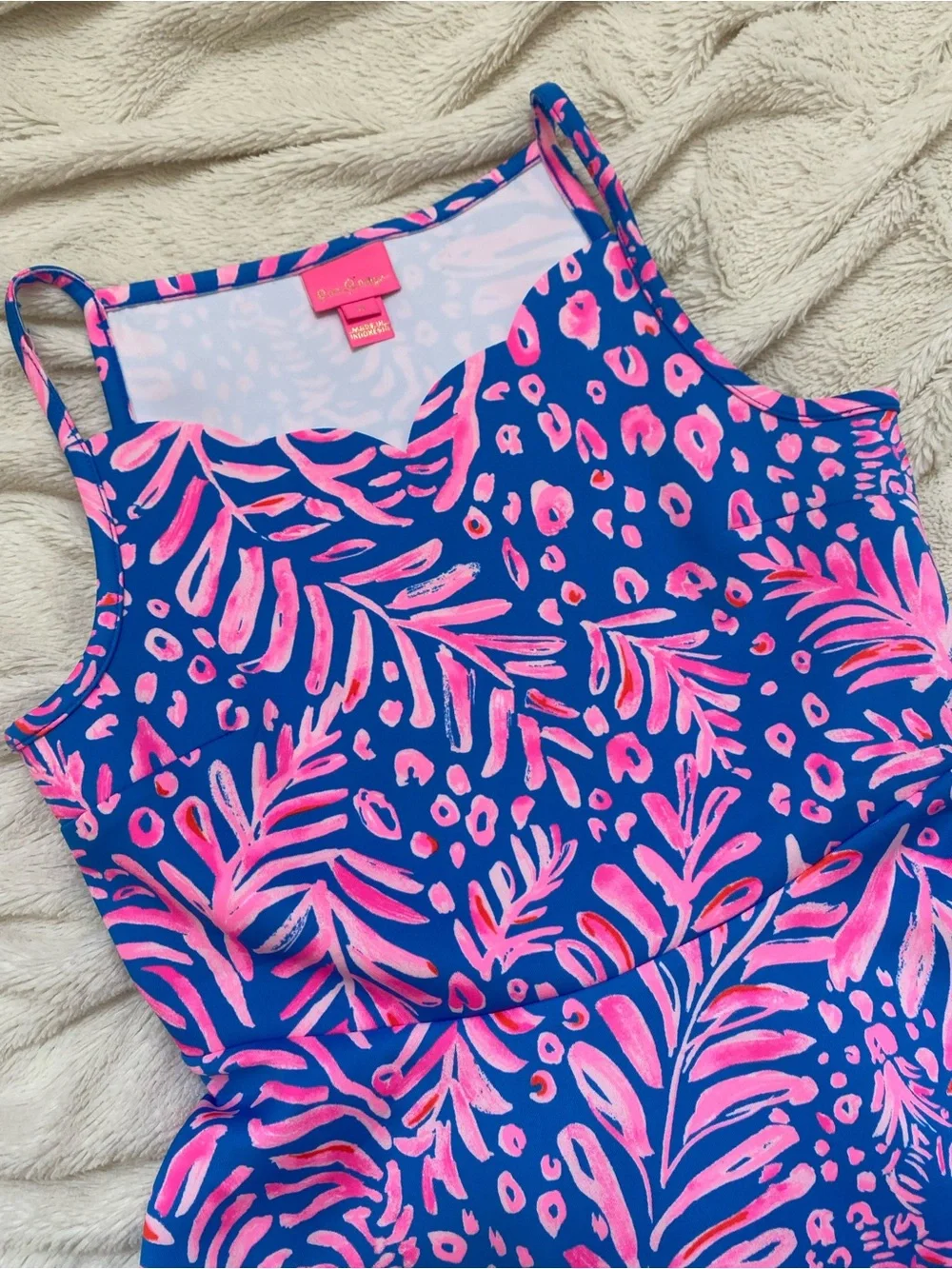 Lilly Pulitzer Breelyn girls' dress Pundy Blue La Zebra pink/blue scallops Sz 14